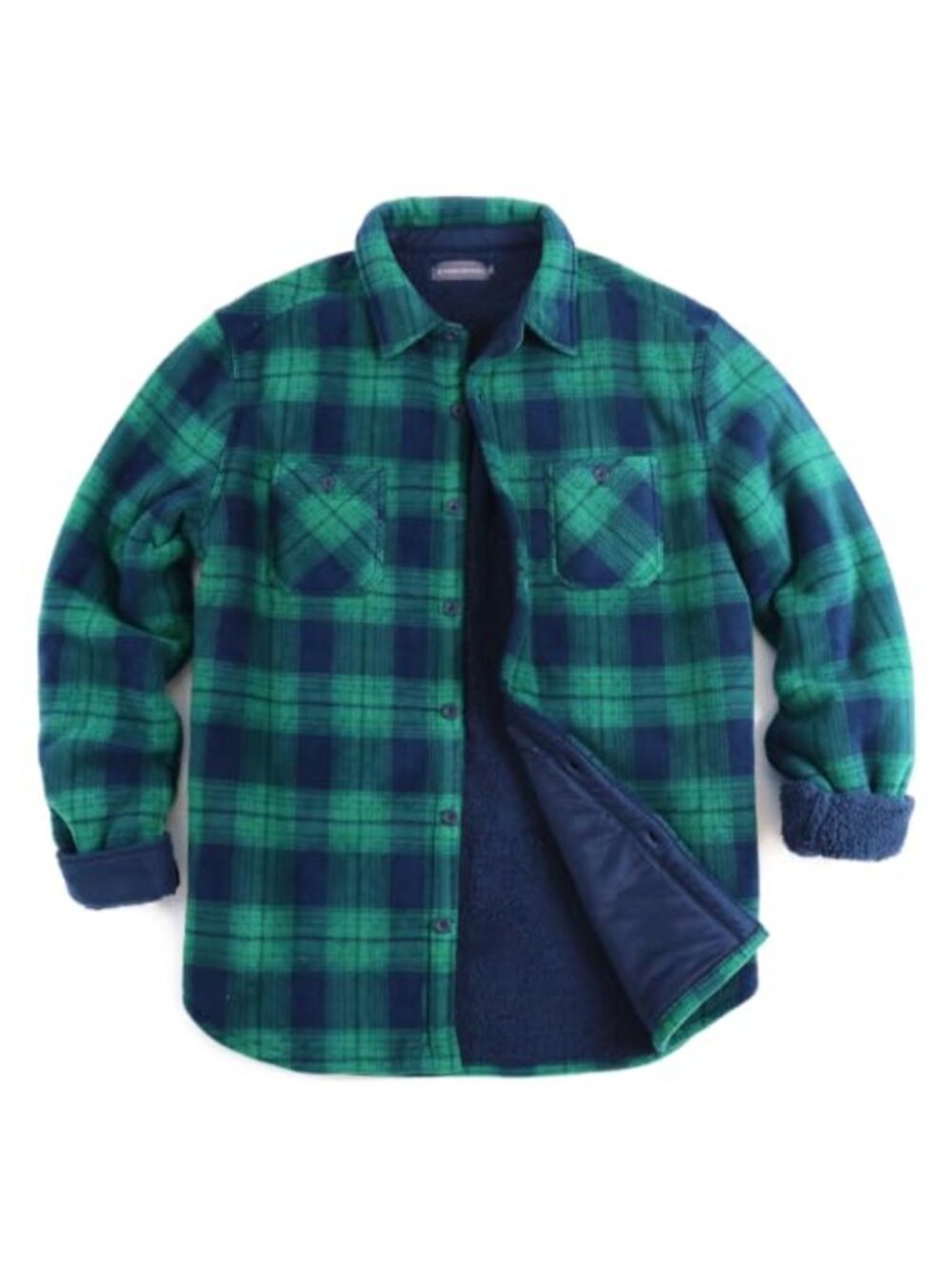 Mens Sherpa Lined Flannel Shacket Plaid Button Down 6 Pockets